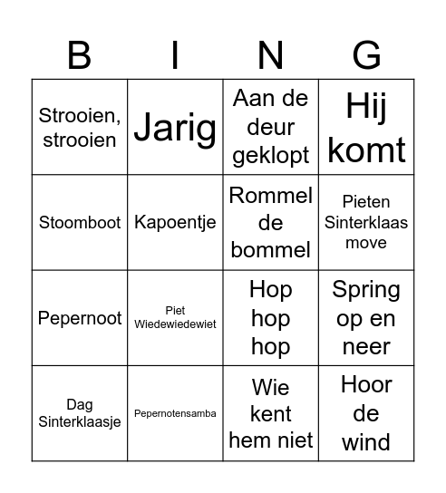 Swingo Sinterklaas Bingo Card