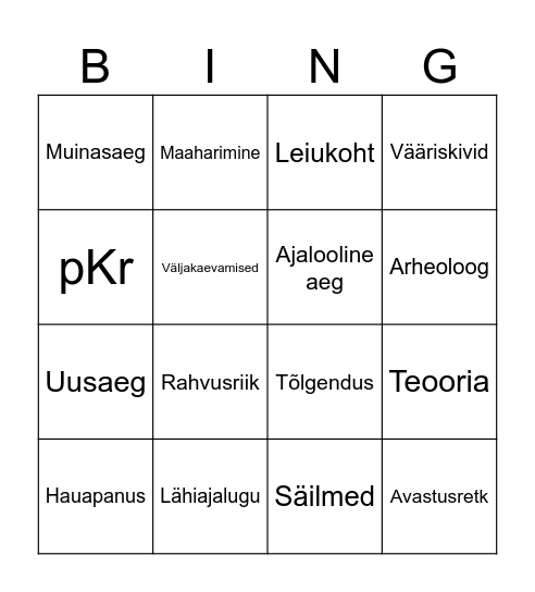 Ajaloo bingo Card