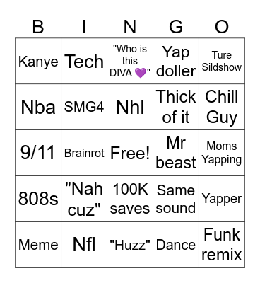 Tiktok Bingo Card