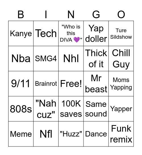 Tiktok Bingo Card