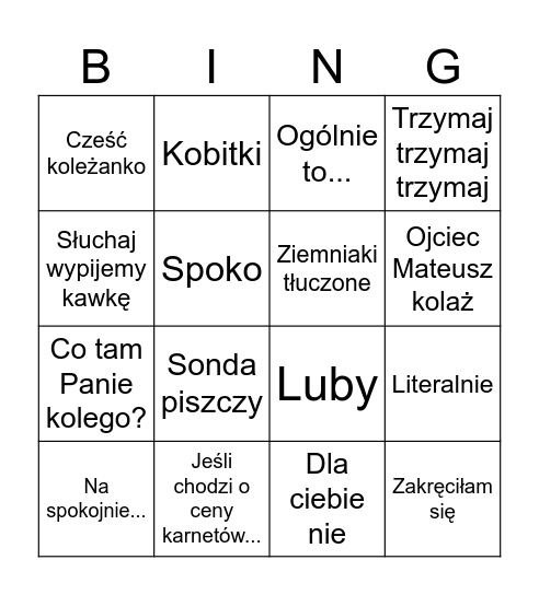 Bingo Wiktorka Bingo Card