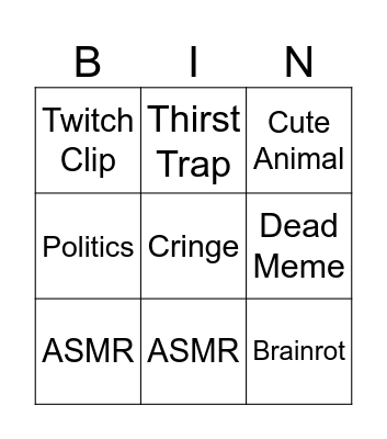 Tiktok Bingo Card