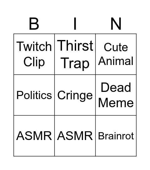 Tiktok Bingo Card