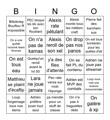 Dofus bingo thomas Bingo Card