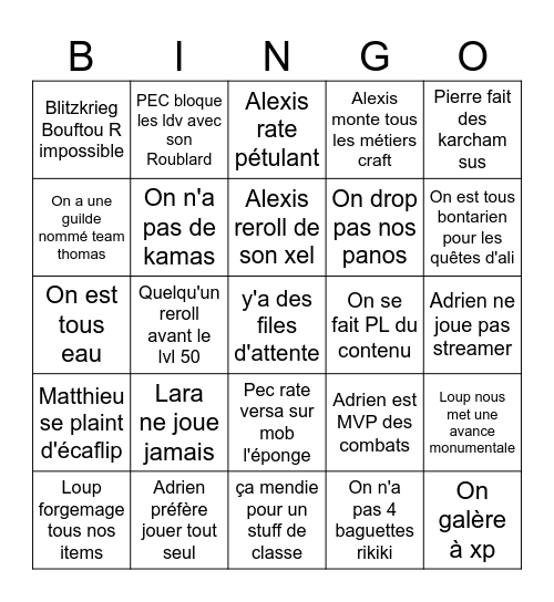 Dofus bingo thomas Bingo Card