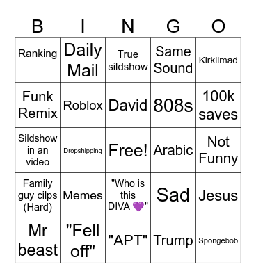 Tiktok Bingo Card