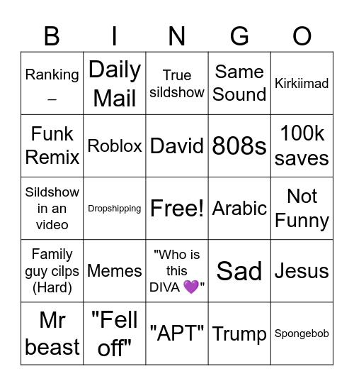 Tiktok Bingo Card