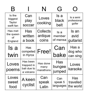 Fun Facts Bingo Card