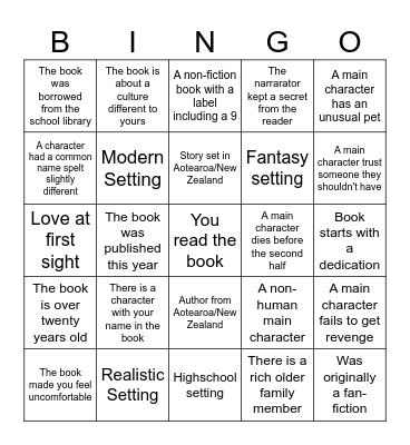 What's In Your Book? Bingo Card