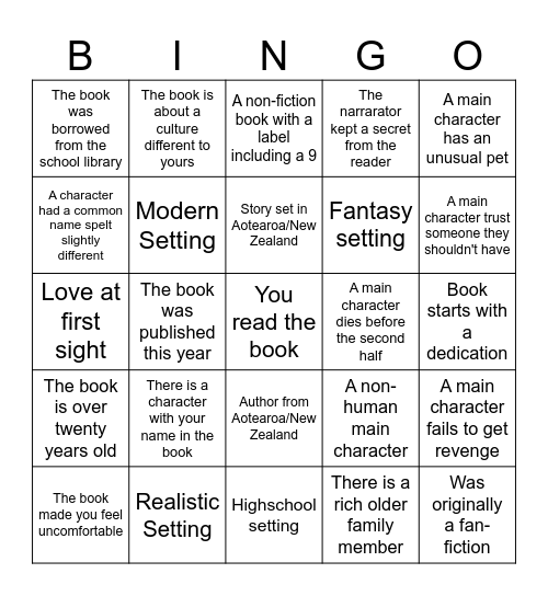 What's In Your Book? Bingo Card