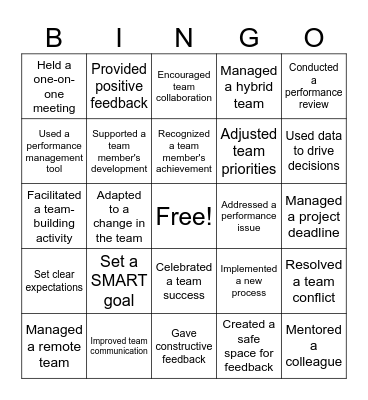 High Performance Bingo Card