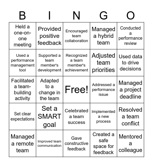 High Performance Bingo Card