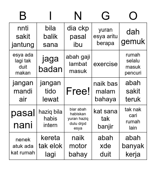 Untitled Bingo Card