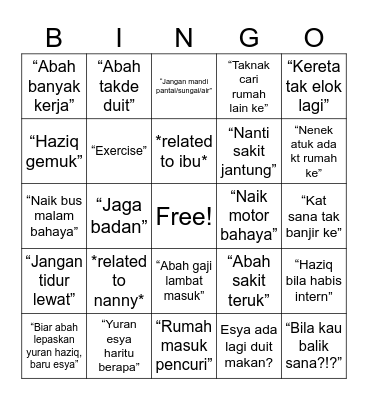 Before jumpa abah Bingo Card