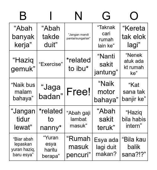 Before jumpa abah Bingo Card