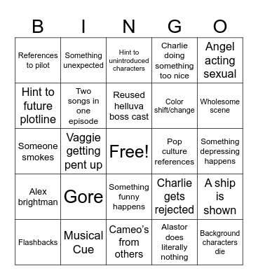 Hazbin Hotel Bingo Card