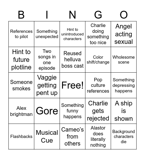 Hazbin Hotel Bingo Card