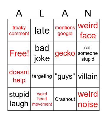 Alan Day bingo Card