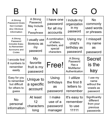 Password Management Bingo Card