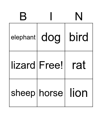 Animals Bingo Card