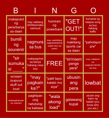 Field Trip Bingo Card