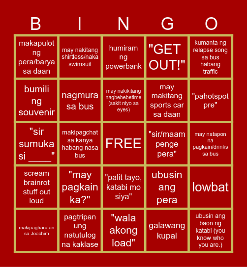 Field Trip Bingo Card