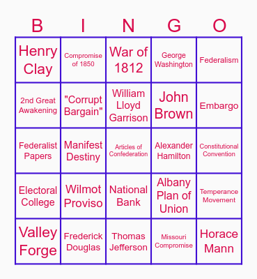 US BINGO Card