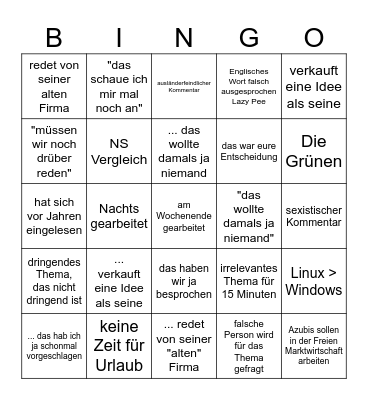 W Bingo Card