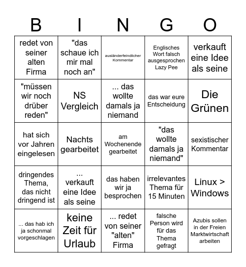 W Bingo Card