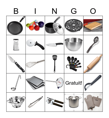 Kitchen Utensils Bingo Card