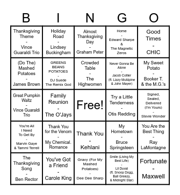 Thanksgiving Mix Bingo Card