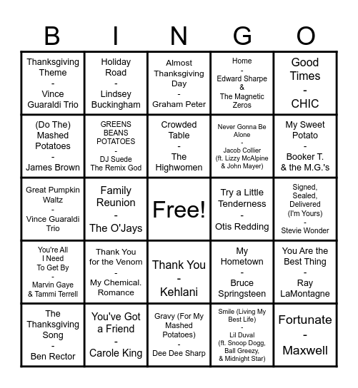 Thanksgiving Mix Bingo Card