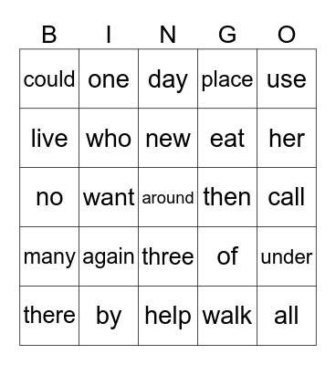 High-Frequency Words U2 Bingo Card