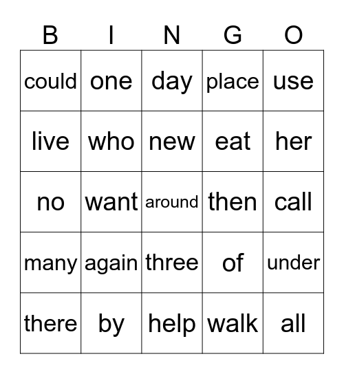 High-Frequency Words U2 Bingo Card