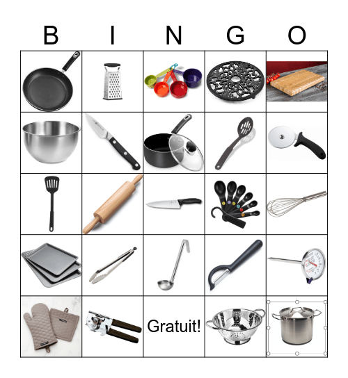 Kitchen Utensils Bingo Card