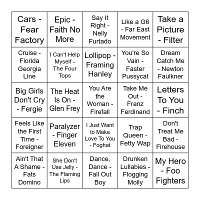 'F'ing Awsome Music Bingo Card