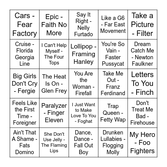 'F'ing Awsome Music Bingo Card