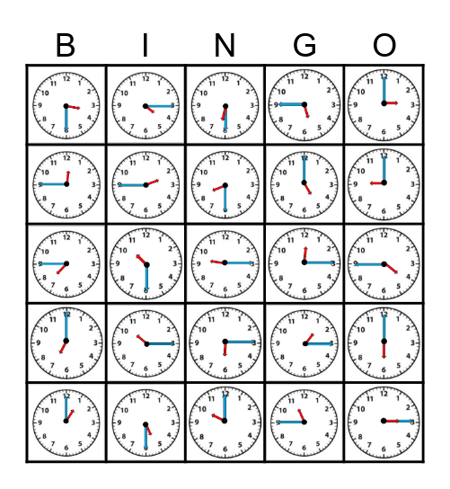 Time Telling Bingo Card