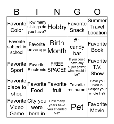 Get to Know you Bingo Card