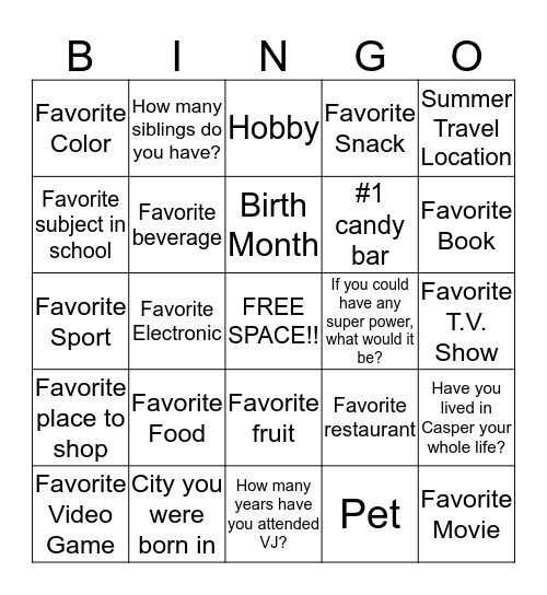 Get to Know you Bingo Card