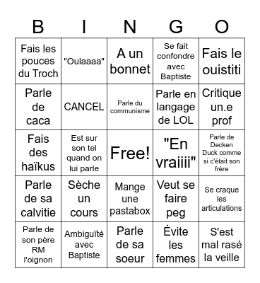 BING'ZO Bingo Card