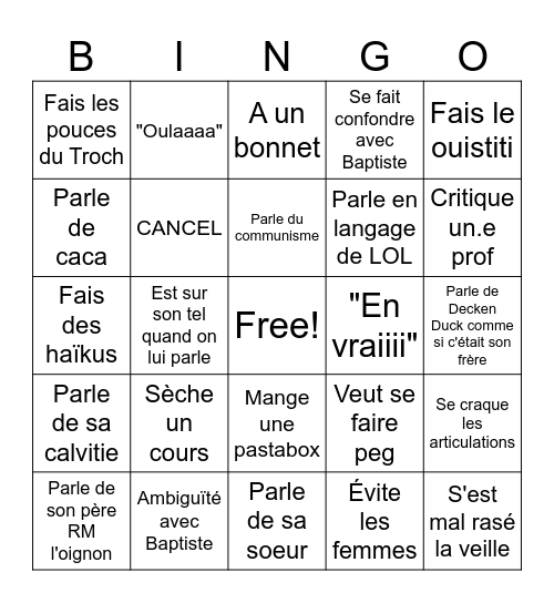 BING'ZO Bingo Card