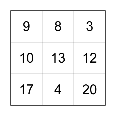 Numbers bingo 1-20 Bingo Card