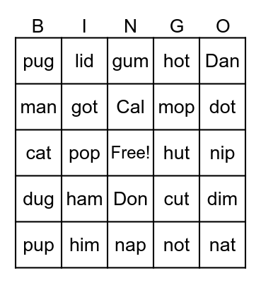 CVC Bingo Card