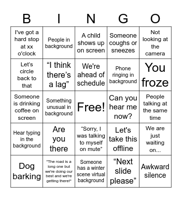 Online Meeting Bingo Card