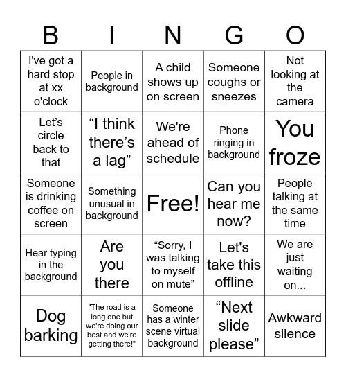 Online Meeting Bingo Card