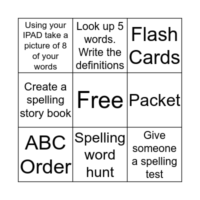 Spelling Bingo Card