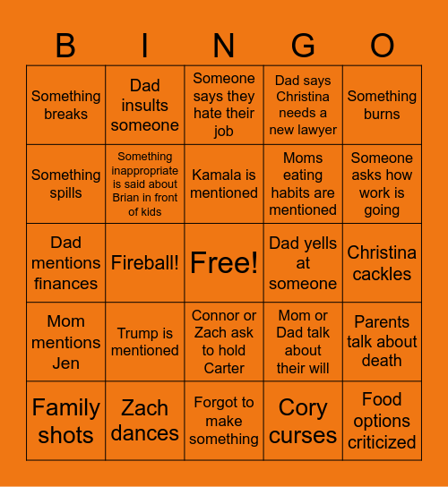 Thanksgiving 2024 Bingo Card