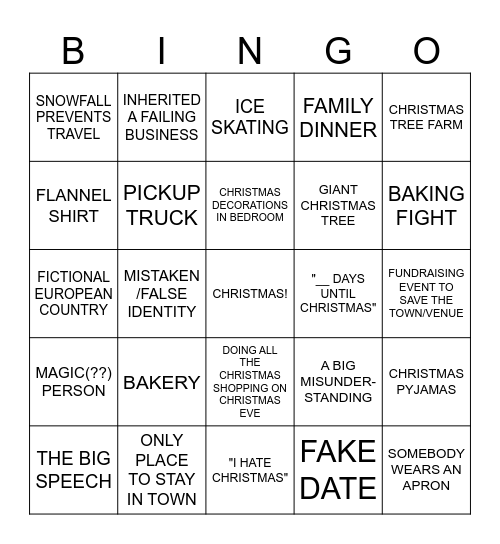 Christmas Movie Bingo Card