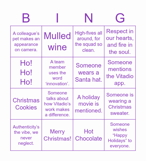 Vitadio Christmas Bingo Card